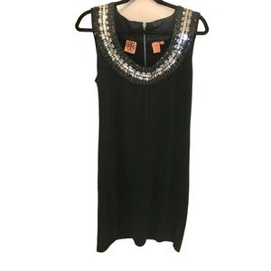Tory Burch Jet Embellished Shift Mini Dress 100% Merino Wool Black Women Size L